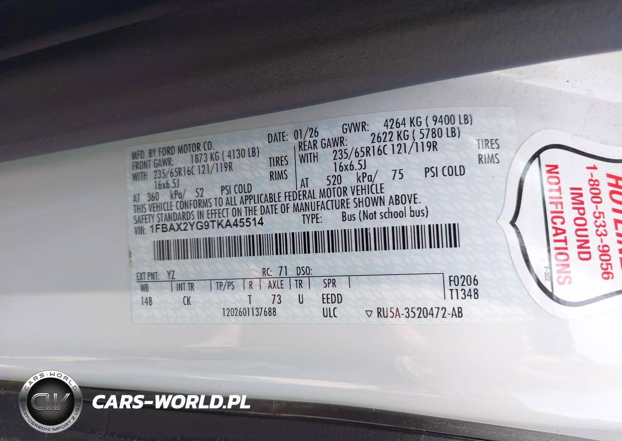 2026 Ford Transit-350 Passenger Van Xlt VIN:1FBAX2YG9TKA45514 - 9