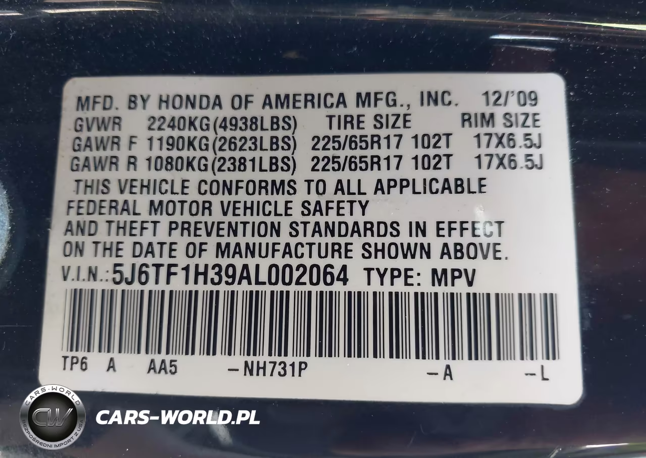 2010 Honda Accord Crosstour Ex VIN:5J6TF1H39AL002064 - 9