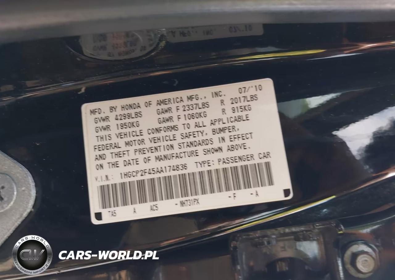 2010 Honda Accord 2.4 Lx-P VIN:1HGCP2F45AA174836 - 9