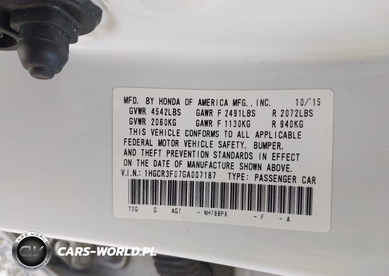 2016 Honda Accord Ex-L V-6 VIN:1HGCR3F07GA007187 - 9