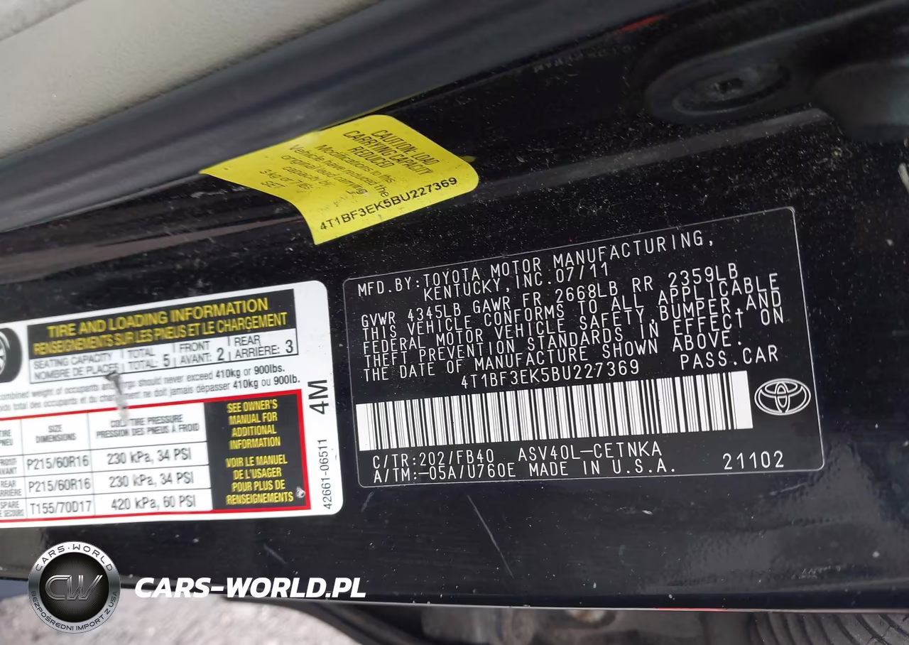 2011 Toyota Camry VIN:4T1BF3EK5BU227369 - 9
