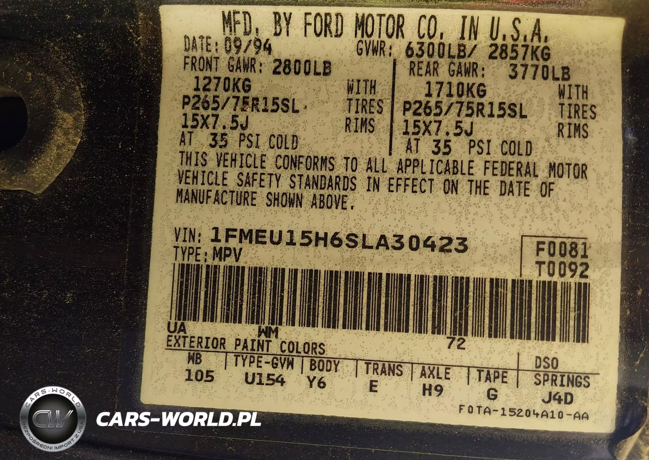 1995 Ford Bronco U100 VIN:1FMEU15H6SLA30423 - 9