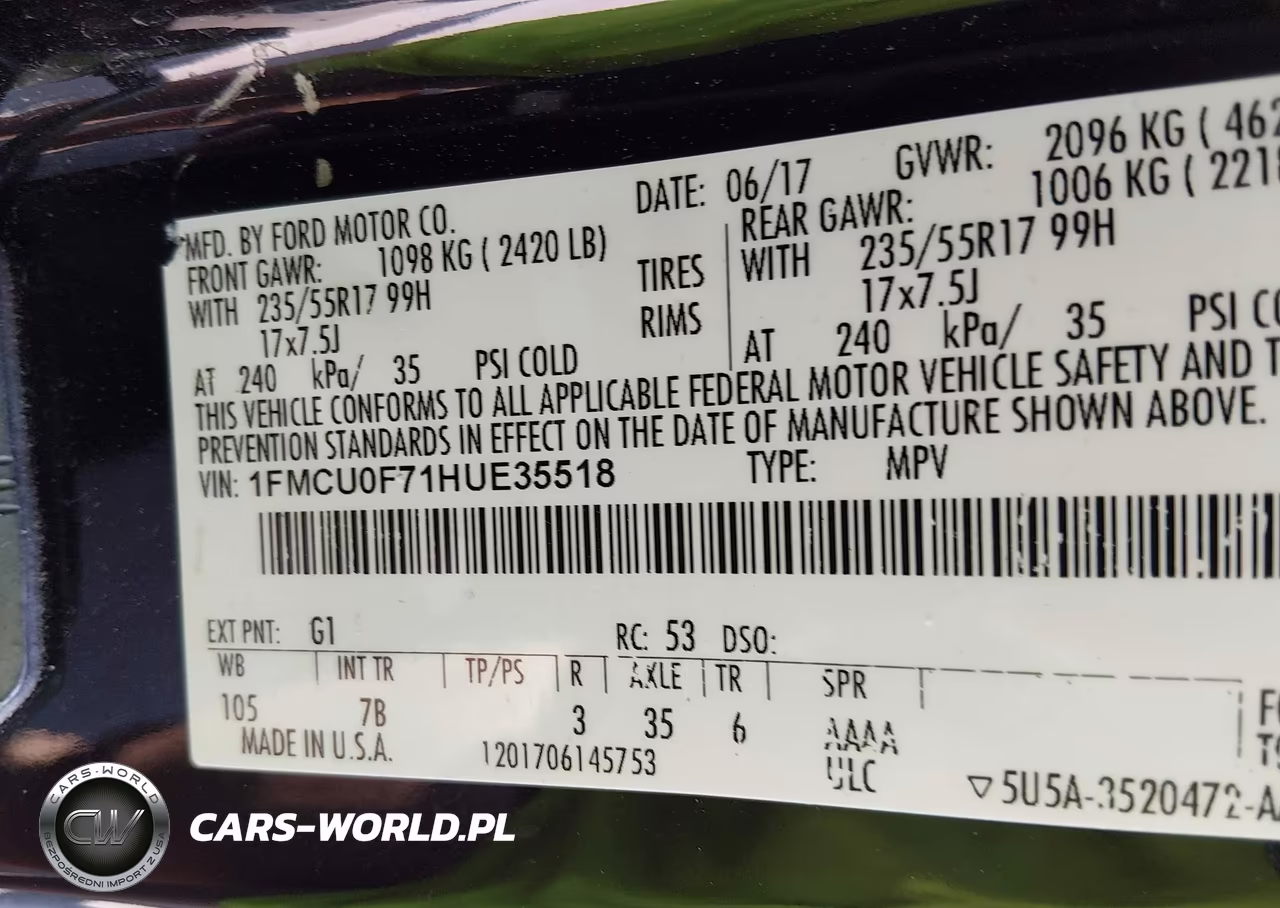 2017 Ford Escape S VIN:1FMCU0F71HUE35518 - 9