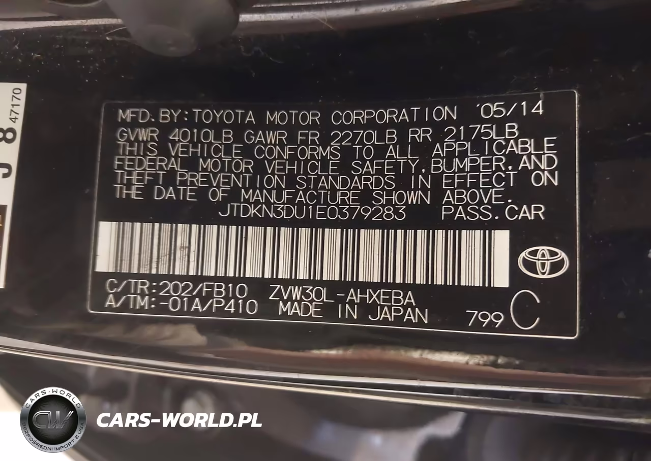2014 Toyota Prius Two VIN:JTDKN3DU1E0379283 - 9