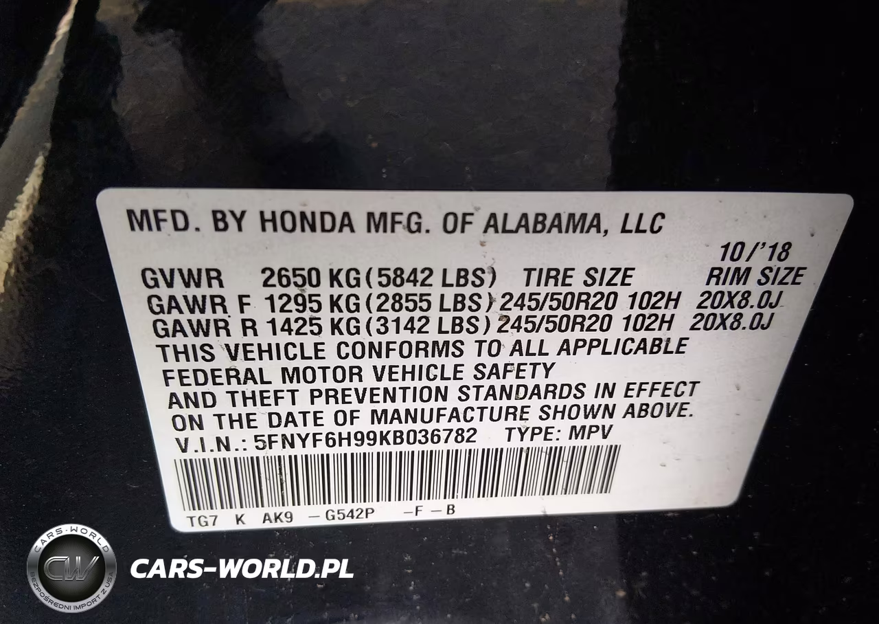 2019 Honda Pilot Touring VIN:5FNYF6H99KB036782 - 9