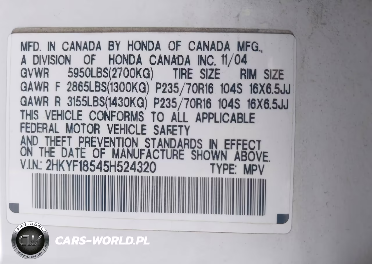 2005 Honda Pilot Ex-L VIN:2HKYF18545H524320 - 9
