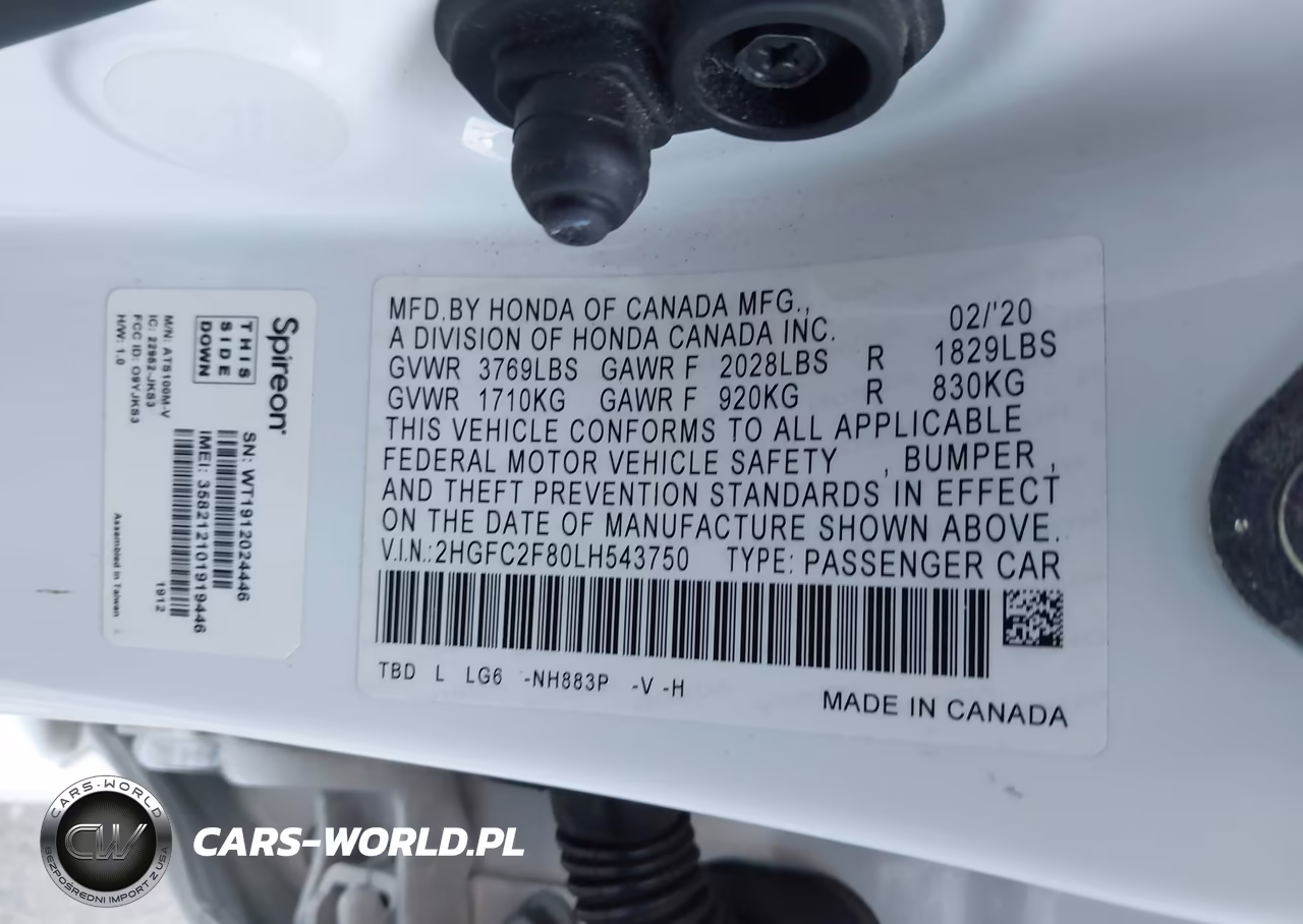 2020 Honda Civic Sport VIN:2HGFC2F80LH543750 - 9