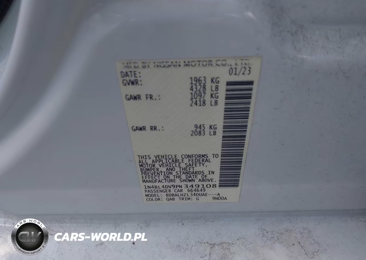 2023 Nissan Altima Sv Fwd VIN:1N4BL4DV9PN349108 - 9