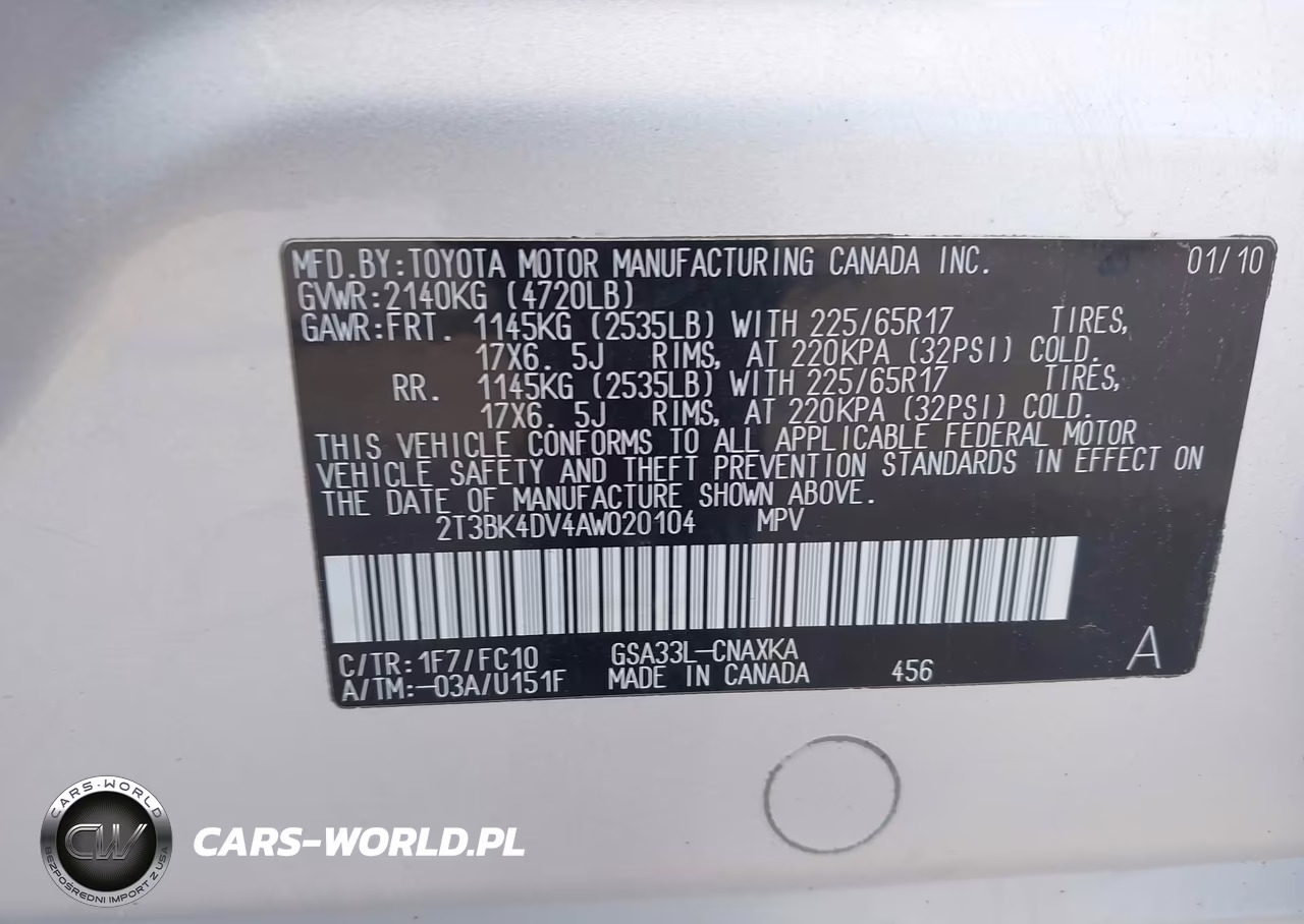 2010 Toyota Rav4 Base V6 VIN:2T3BK4DV4AW020104 - 9