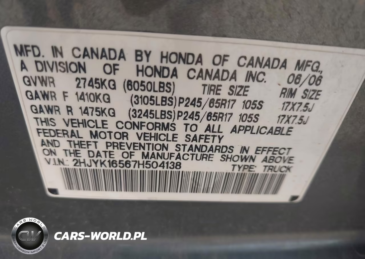 2007 Honda Ridgeline VIN:2HJYK16567H504138 - 9