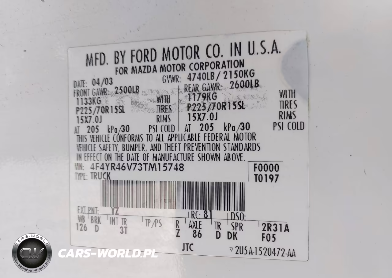 2003 Mazda B3000 Se VIN:4F4YR46V73TM15748 - 9