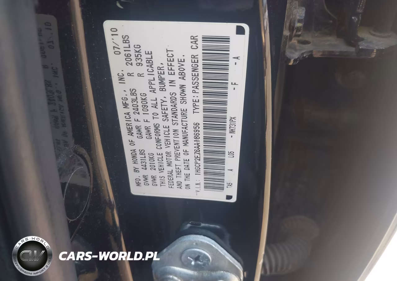 2010 Honda Accord 2.4 Ex VIN:1HGCP2F76AA186956 - 9