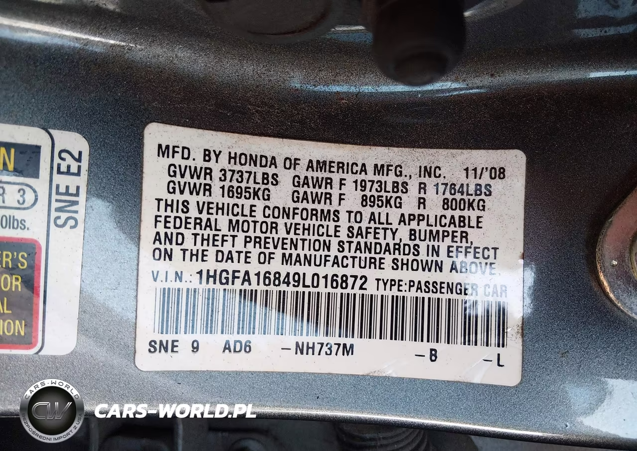 2009 Honda Civic Ex VIN:1HGFA16849L016872 - 9