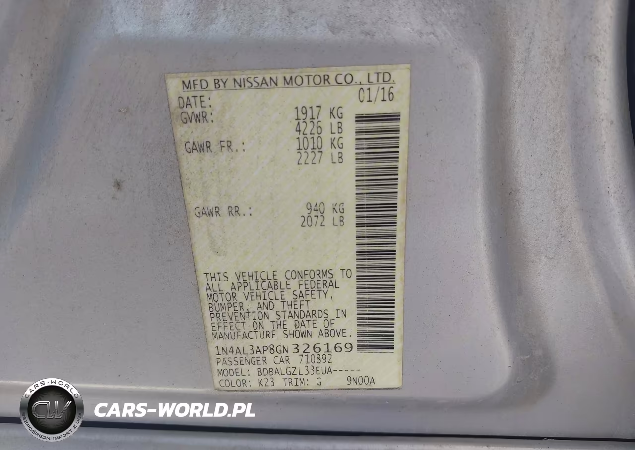 2016 Nissan Altima 2.5-2.5 S-2.5 Sl-2.5 Sr-2.5 Sv VIN:1N4AL3AP8GN326169 - 9