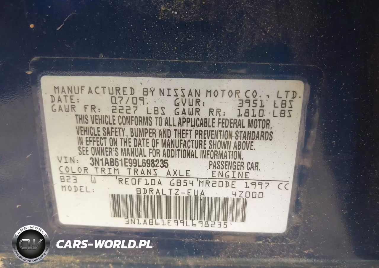 2009 Nissan Sentra 2.0S VIN:3N1AB61E99L698235 - 9