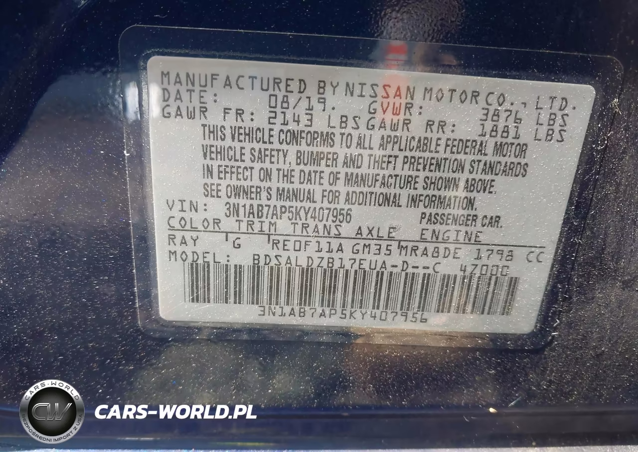 2019 Nissan Sentra Sv VIN:3N1AB7AP5KY407956 - 9