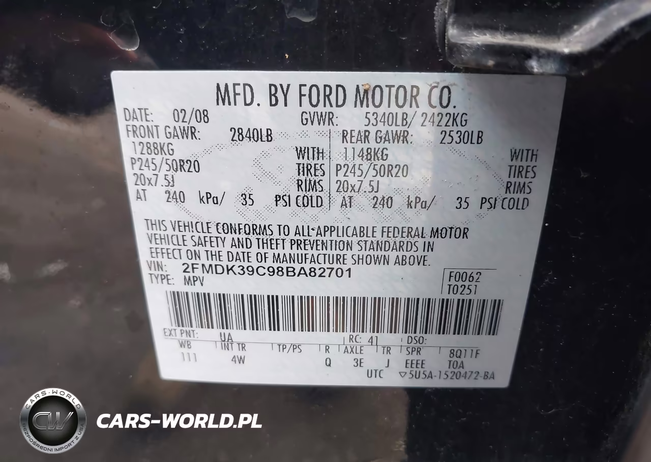 2008 Ford Edge Limited VIN:2FMDK39C98BA82701 - 9