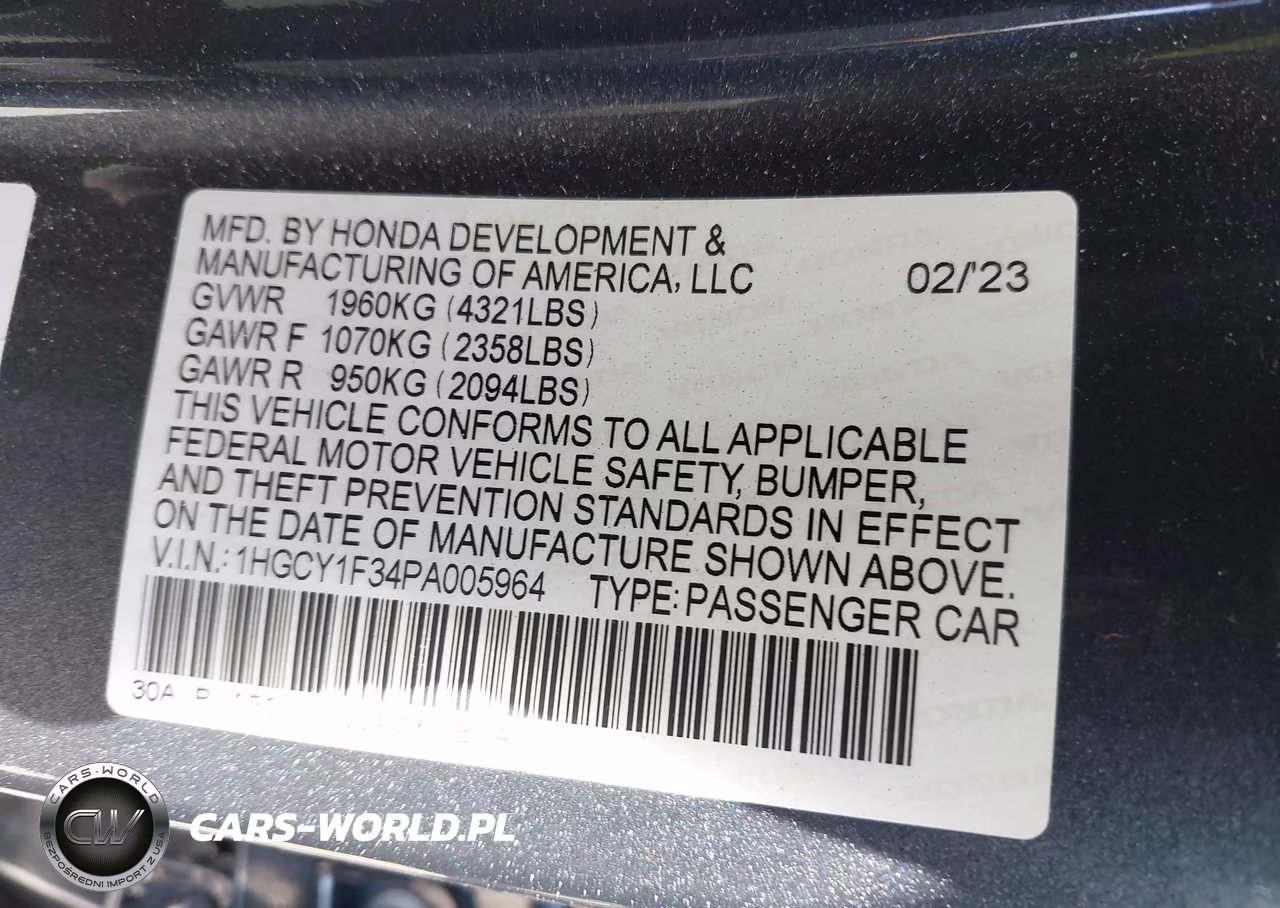 2023 Honda Accord Ex VIN:1HGCY1F34PA005964 - 9
