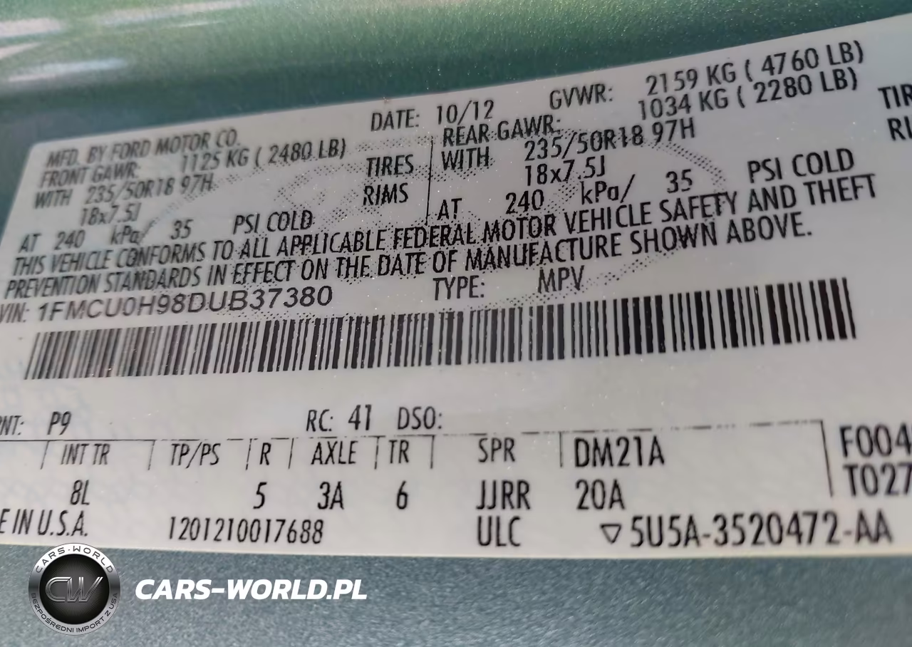 2013 Ford Escape Sel VIN:1FMCU0H98DUB37380 - 9