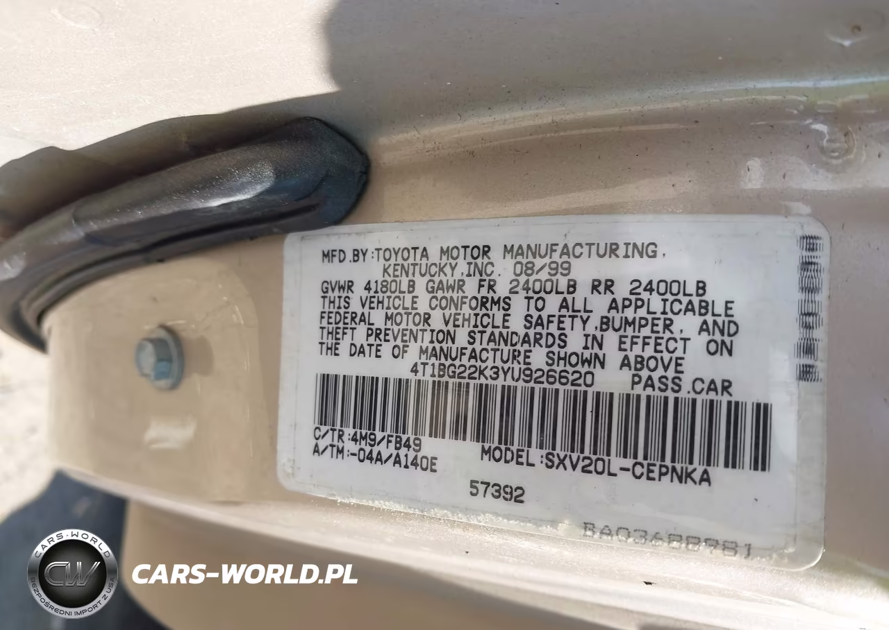 2000 Toyota Camry Le VIN:4T1BG22K3YU926620 - 9
