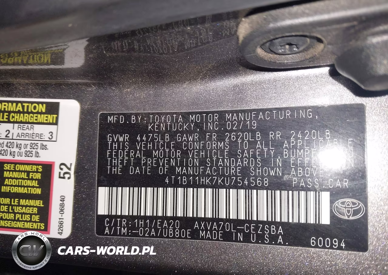 2019 Toyota Camry Se VIN:4T1B11HK7KU754568 - 9