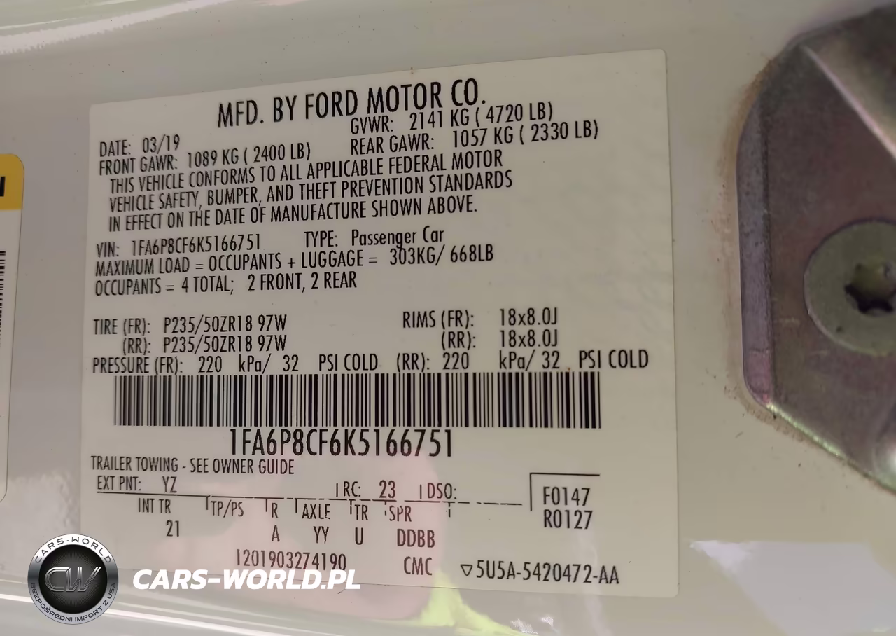 2019 Ford Mustang Gt VIN:1FA6P8CF6K5166751 - 9