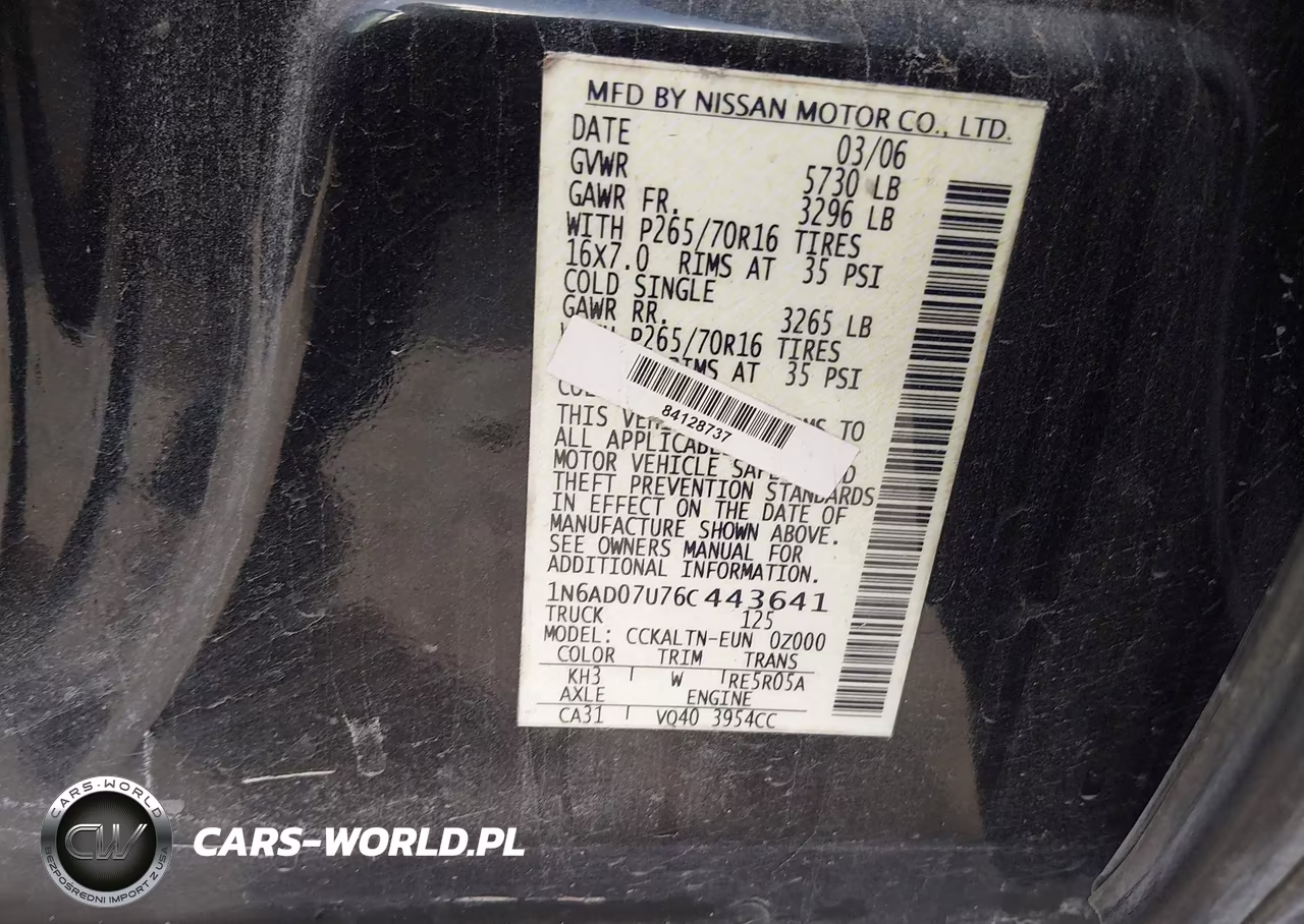 2006 Nissan Frontier Se VIN:1N6AD07U76C443641 - 9