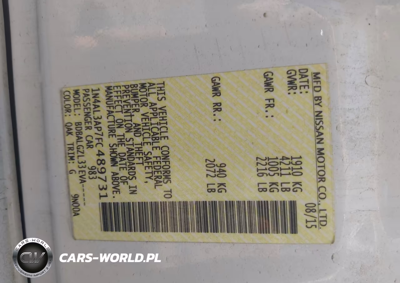 2015 NISSAN ALTIMA 2.5 VIN:1N4AL3AP7FC489731 - 8
