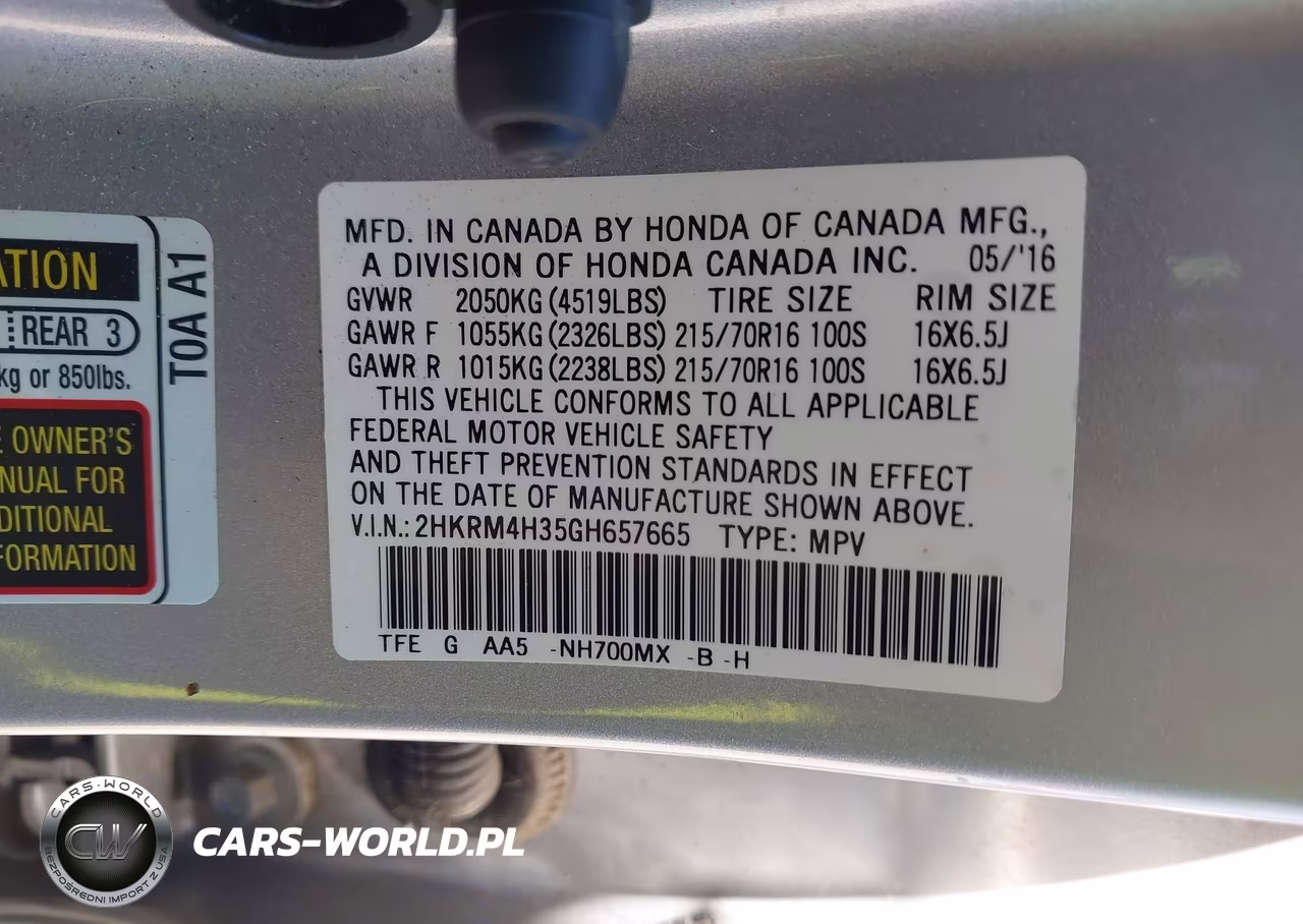 2016 Honda Cr-V Lx VIN:2HKRM4H35GH657665 - 9