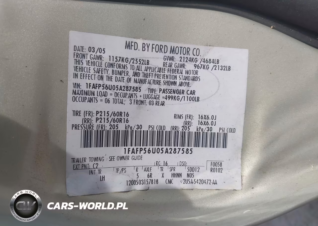 2005 Ford Taurus Sel VIN:1FAFP56U05A287585 - 9