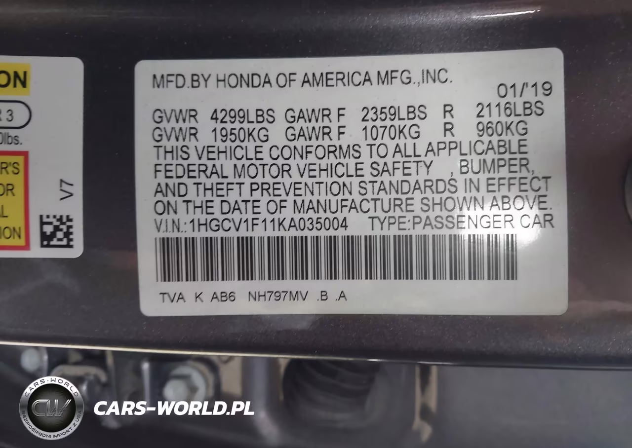 2019 Honda Accord Lx VIN:1HGCV1F11KA035004 - 9