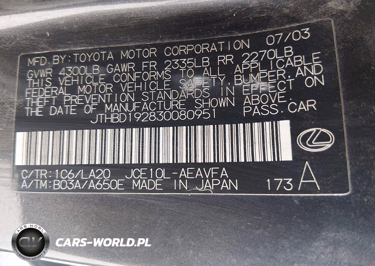 2003 Lexus Is 300 VIN:JTHBD192830080951 - 9