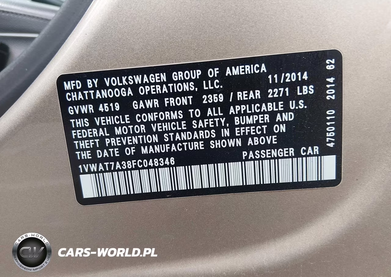 2015 Volkswagen Passat 1.8T Wolfsburg Edition VIN:1VWAT7A38FC048346 - 9