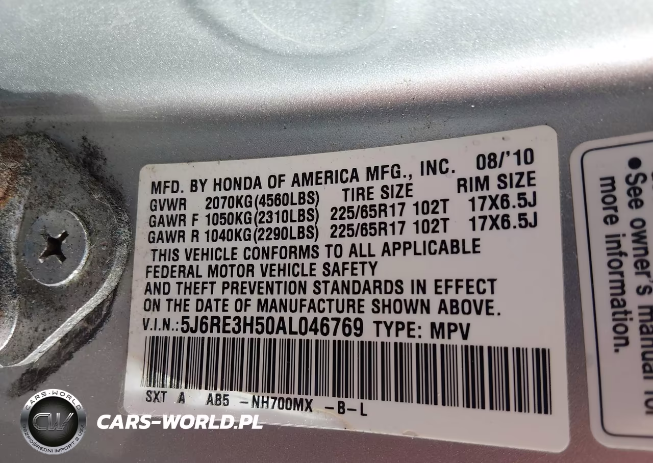 2010 Honda Cr-V Ex VIN:5J6RE3H50AL046769 - 9