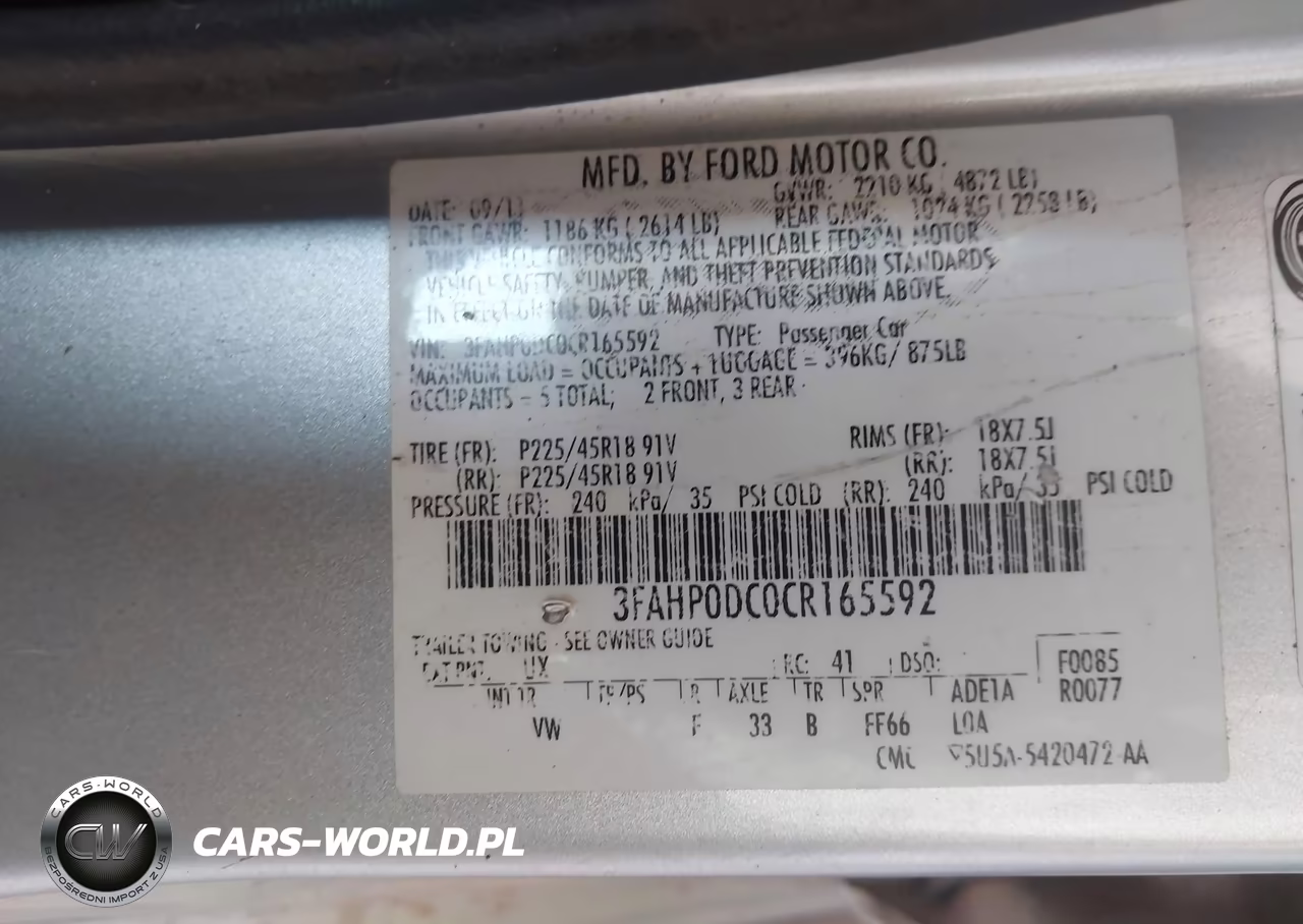 2012 Ford Fusion Sport VIN:3FAHP0DC0CR165592 - 9