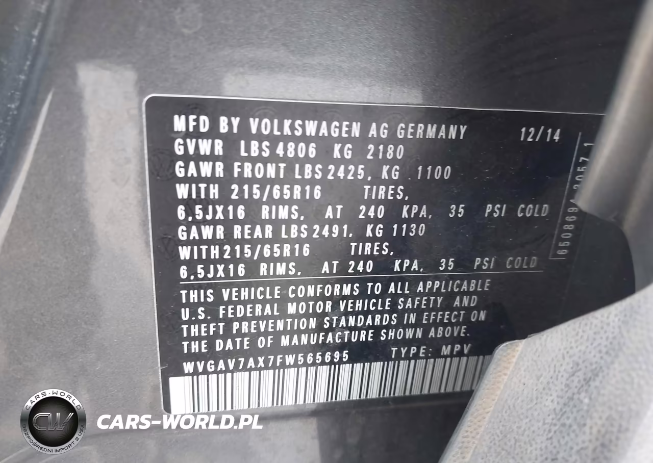 2015 Volkswagen Tiguan S VIN:WVGAV7AX7FW565695 - 9