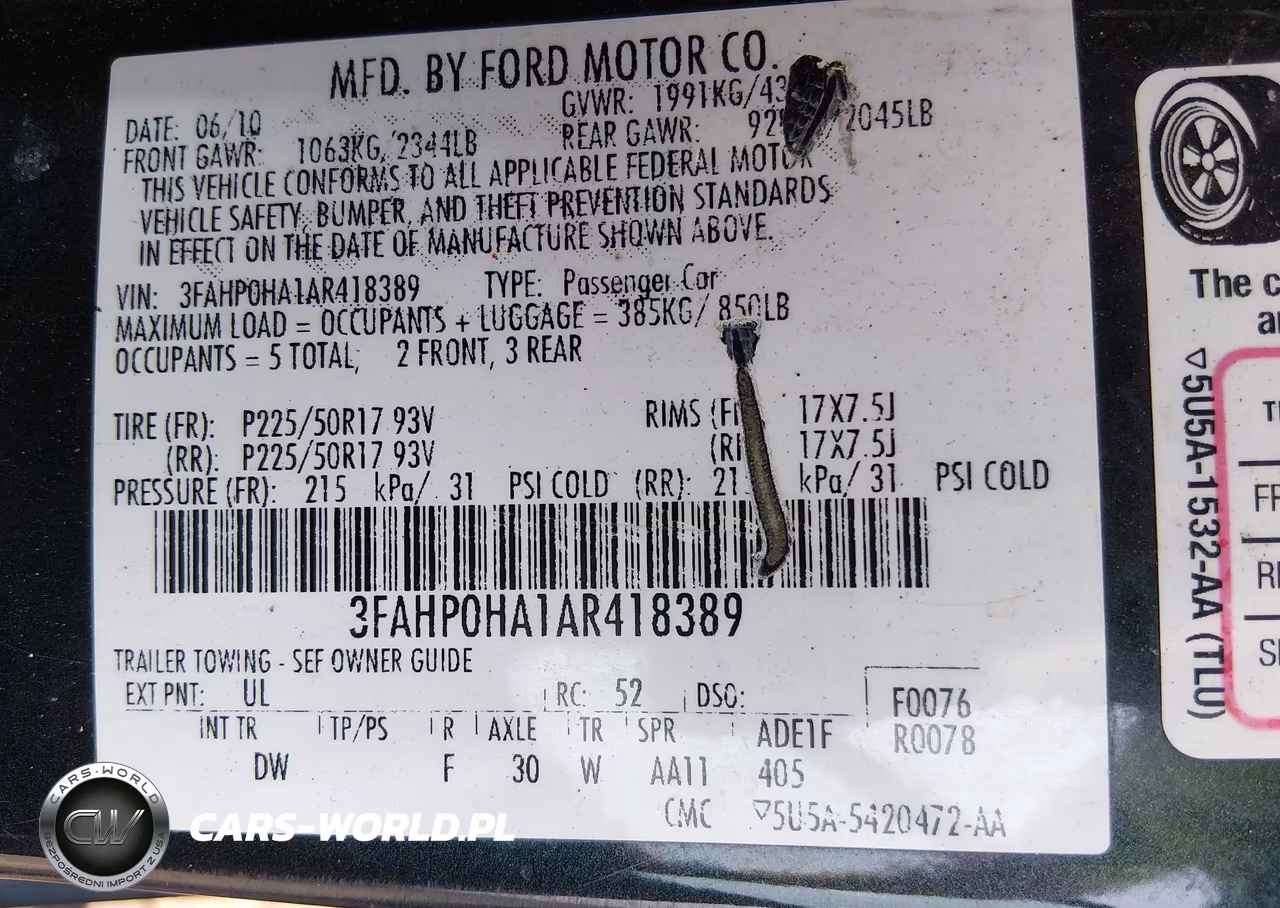 2010 Ford Fusion Se VIN:3FAHP0HA1AR418389 - 9