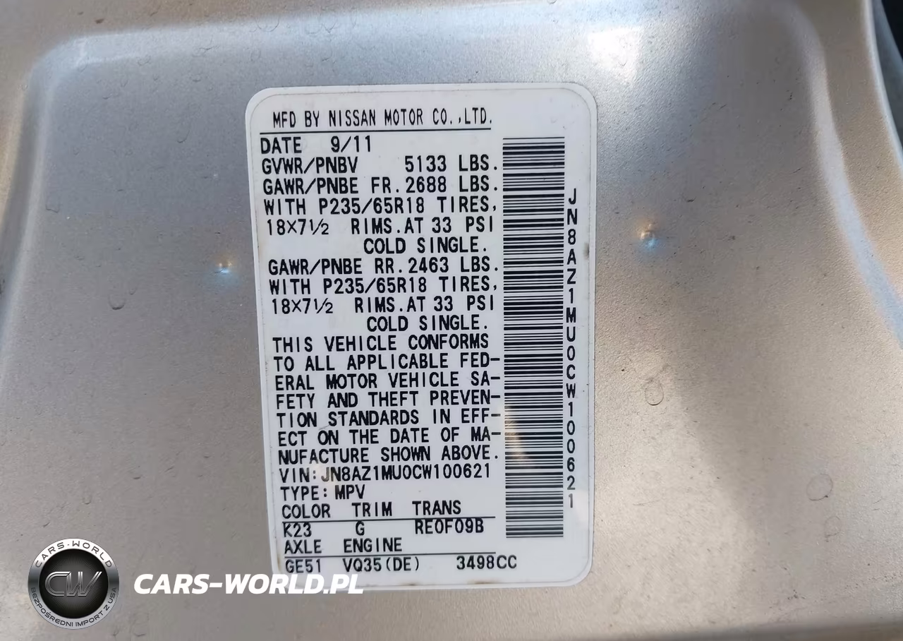 2012 Nissan Murano S VIN:JN8AZ1MU0CW100621 - 9