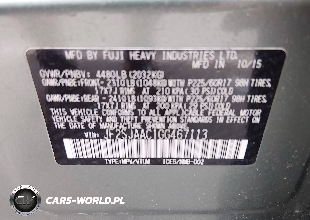 2016 Subaru Forester 2.5I VIN:JF2SJAAC1GG467113 - 9