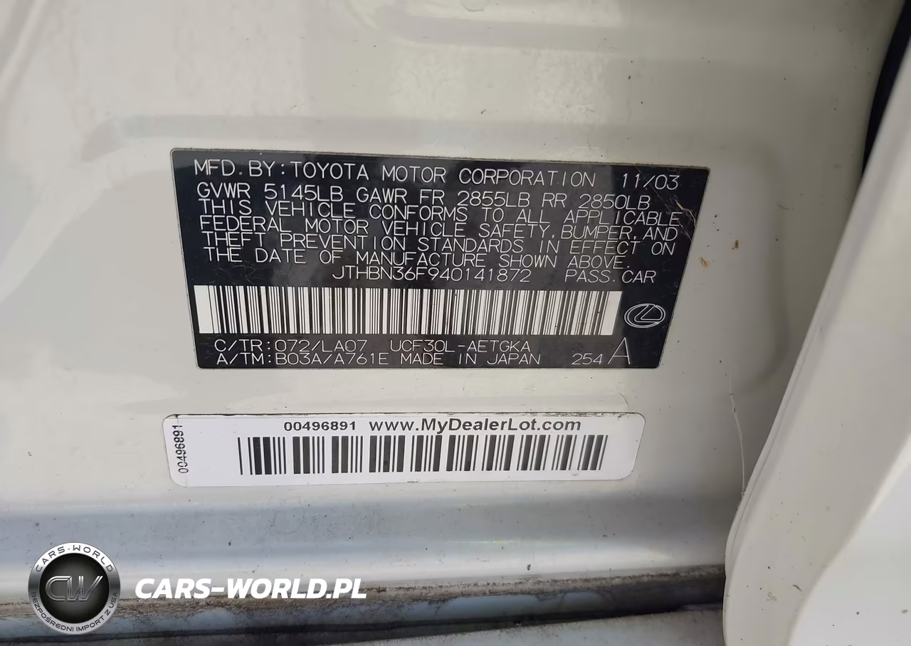 2004 Lexus Ls 430 VIN:JTHBN36F940141872 - 9