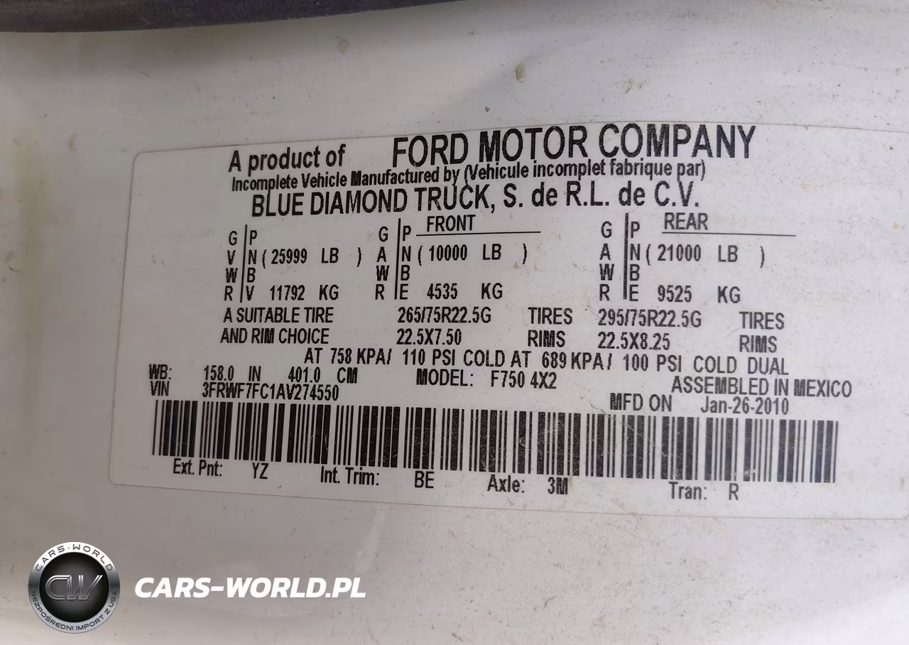 2010 Ford F-750 Xl-Xlt VIN:3FRWF7FC1AV274550 - 8