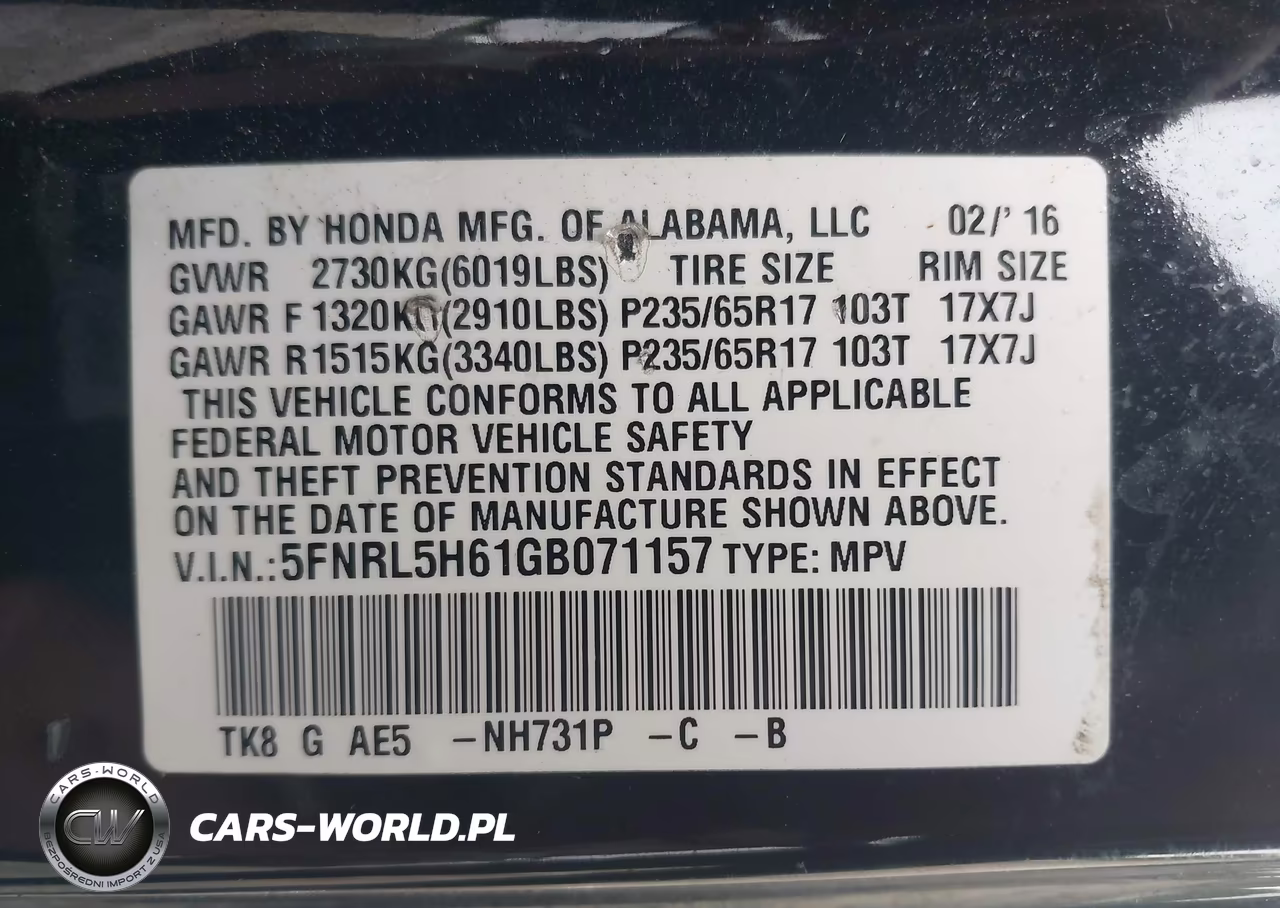 2016 Honda Odyssey Ex-L VIN:5FNRL5H61GB071157 - 9