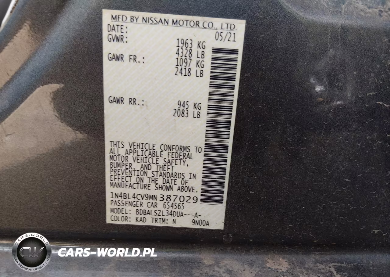2021 Nissan Altima Sr Fwd VIN:1N4BL4CV9MN387029 - 9