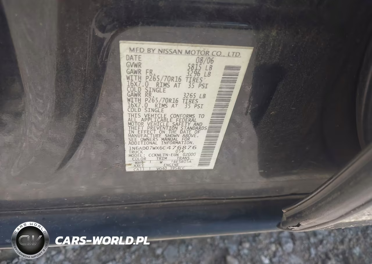 2006 Nissan Frontier Se VIN:1N6AD07WX6C476876 - 9