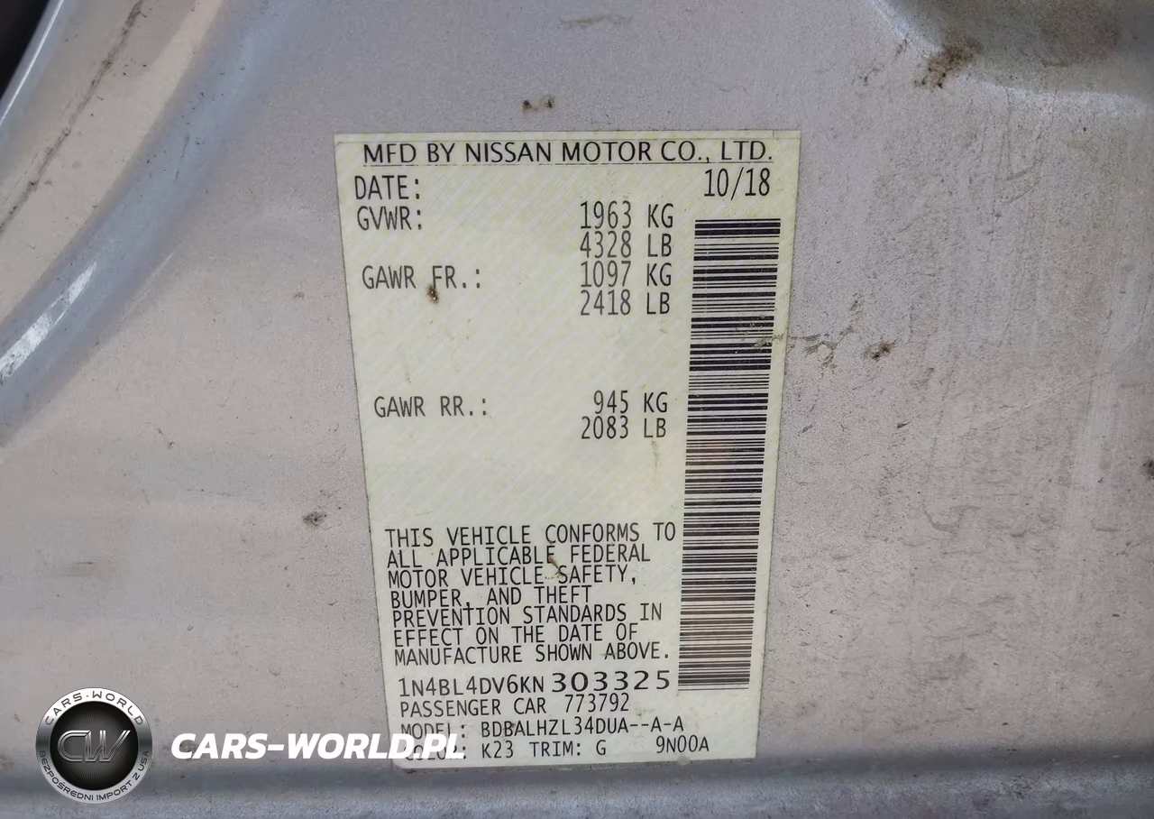 2019 Nissan Altima 2.5 Sv VIN:1N4BL4DV6KN303325 - 9