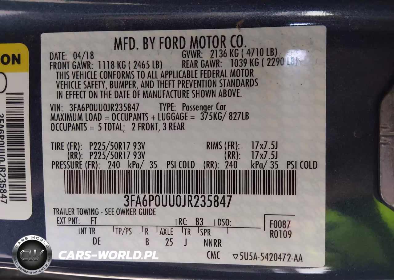 2018 Ford Fusion Hybrid S VIN:3FA6P0UU0JR235847 - 9