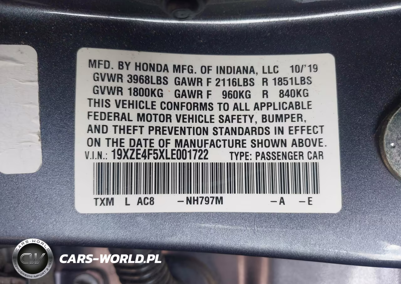 2020 Honda Insight Ex VIN:19XZE4F5XLE001722 - 9