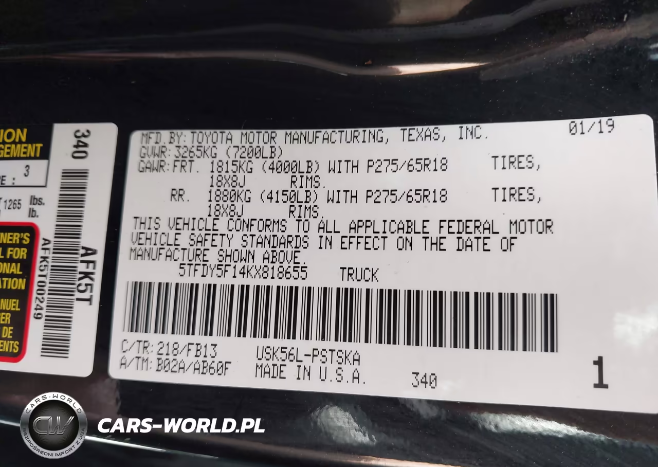 2019 Toyota Tundra Sr5 5.7L V8 VIN:5TFDY5F14KX818655 - 9