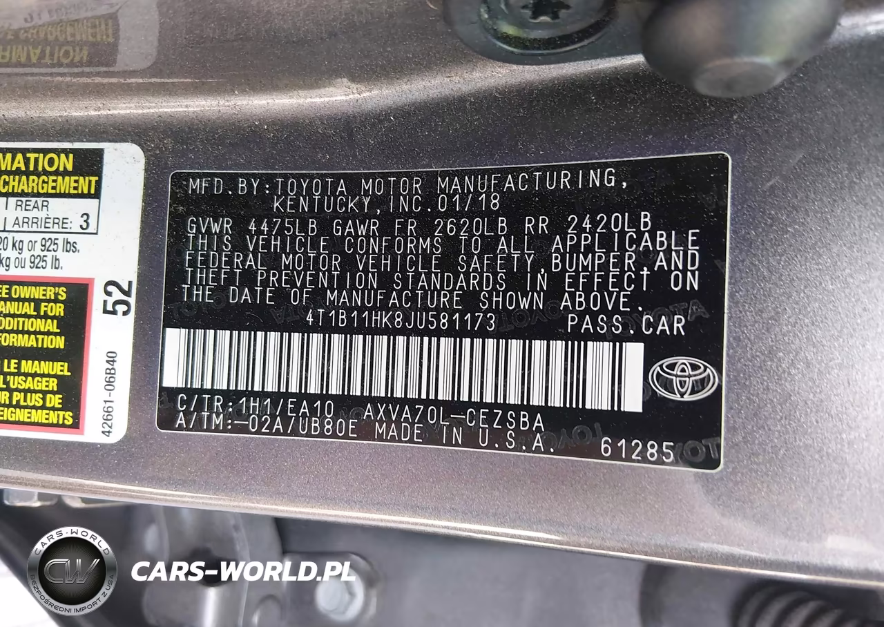 2018 Toyota Camry Se VIN:4T1B11HK8JU581173 - 9