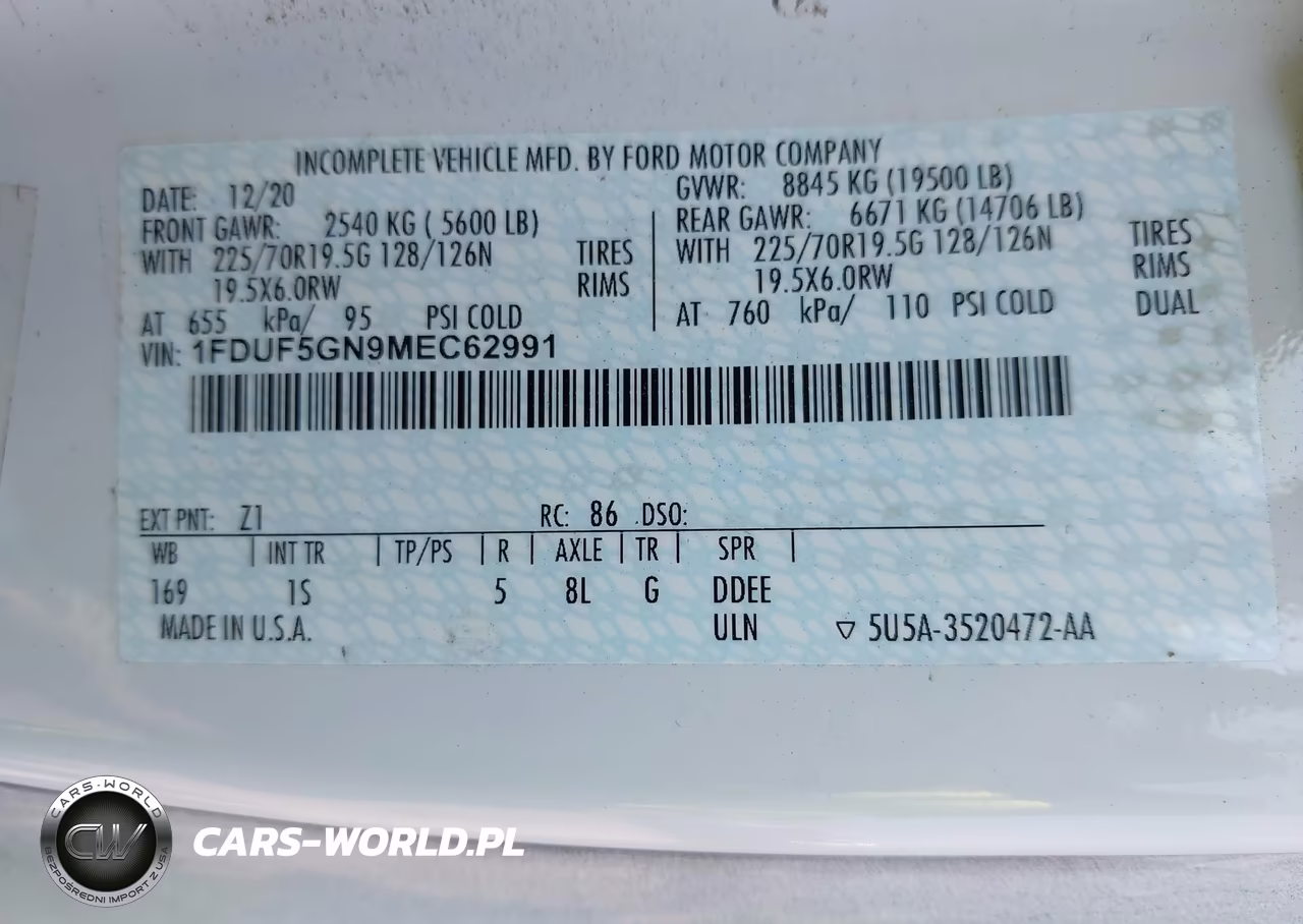 2021 Ford F-550 Chassis Xl VIN:1FDUF5GN9MEC62991 - 9